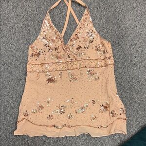 bebe Sequin Halter Blouse in Peach
